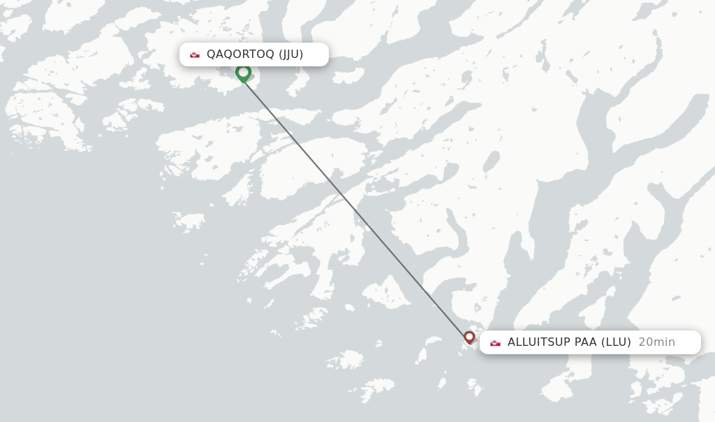Flights from Qaqortoq to Alluitsup Paa route map