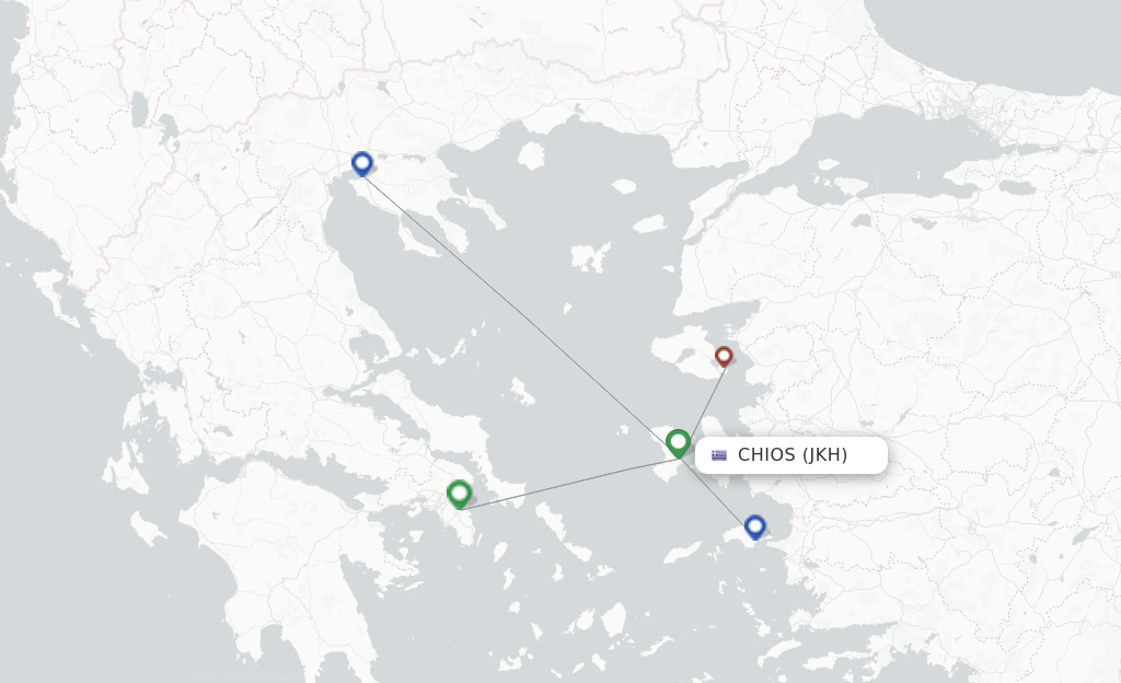 Route map with flights from Chios with Sky Express