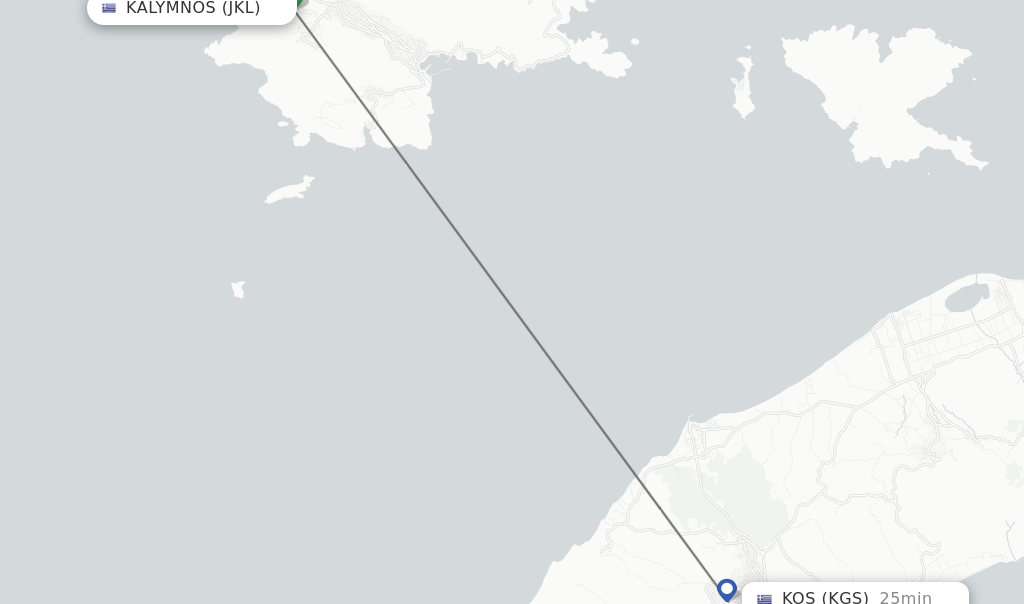Flights from Kalymnos to Kos route map