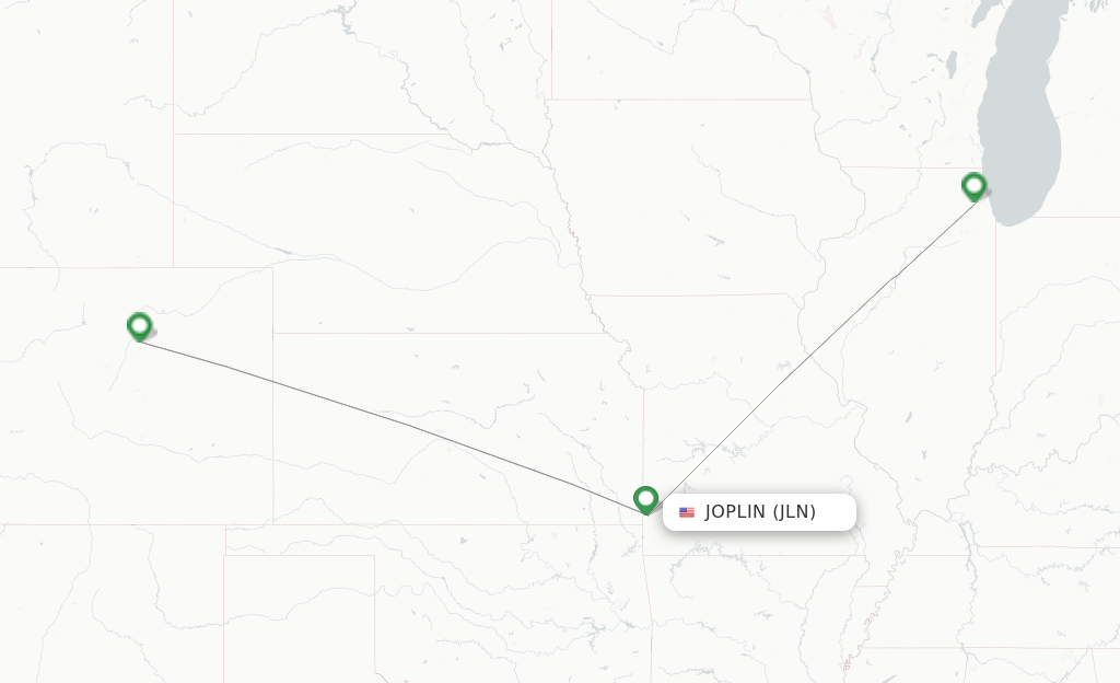 Route map with flights from Joplin with United