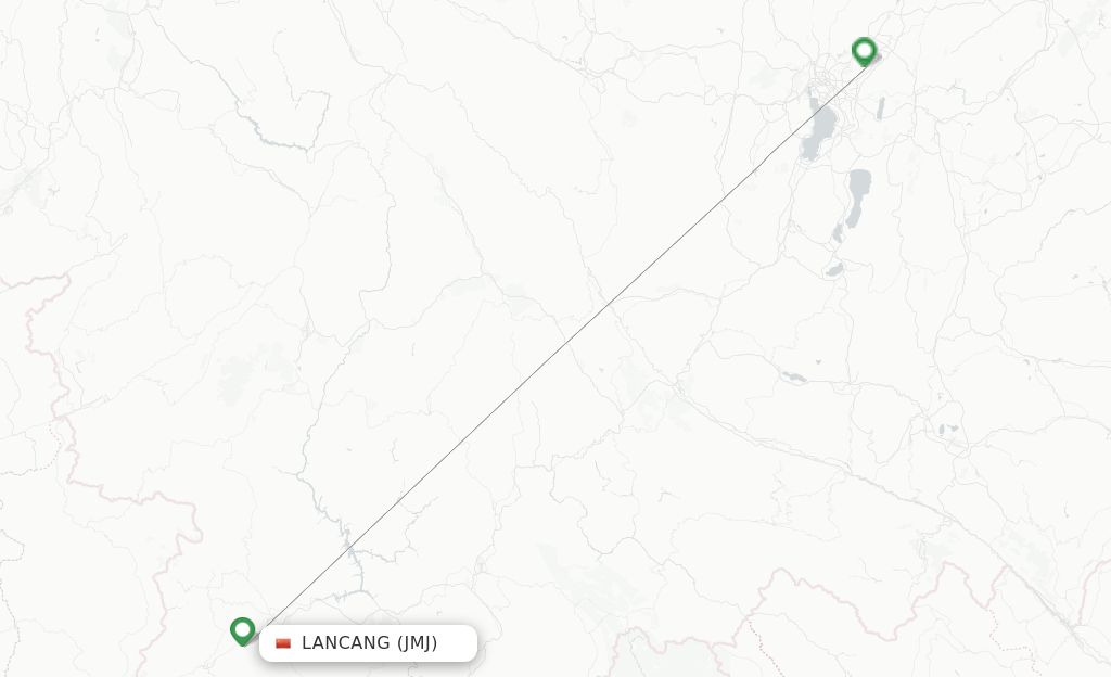 Route map with flights from Lancang with Lucky Air