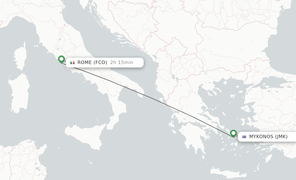Flights from Mykonos to Rome route map
