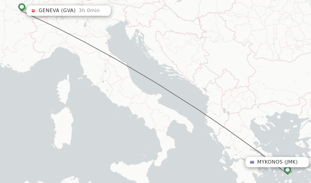 Flights from Mykonos to Geneva route map