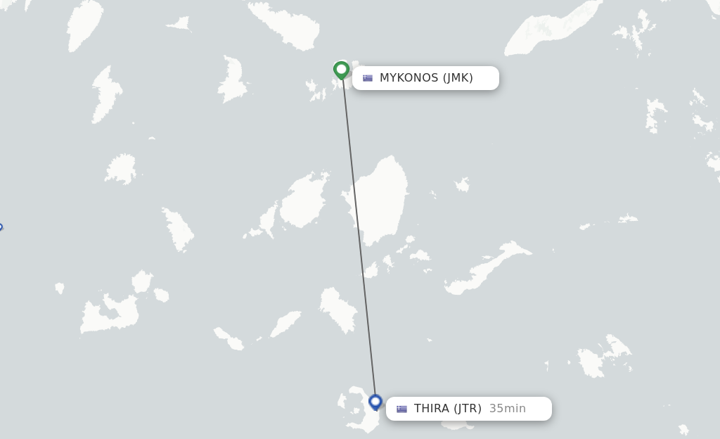 Flights from Mykonos to Thira route map