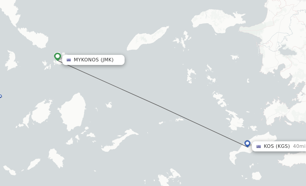 Flights from Kos to Mykonos route map