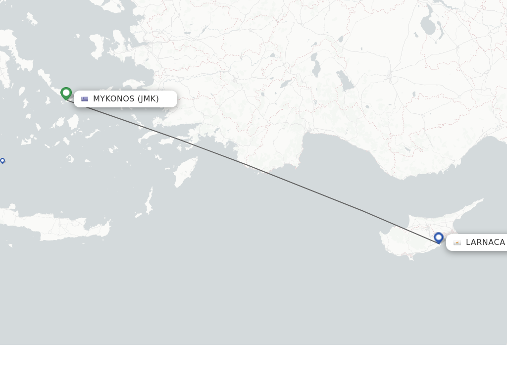 Flights from Mykonos to Larnaca route map