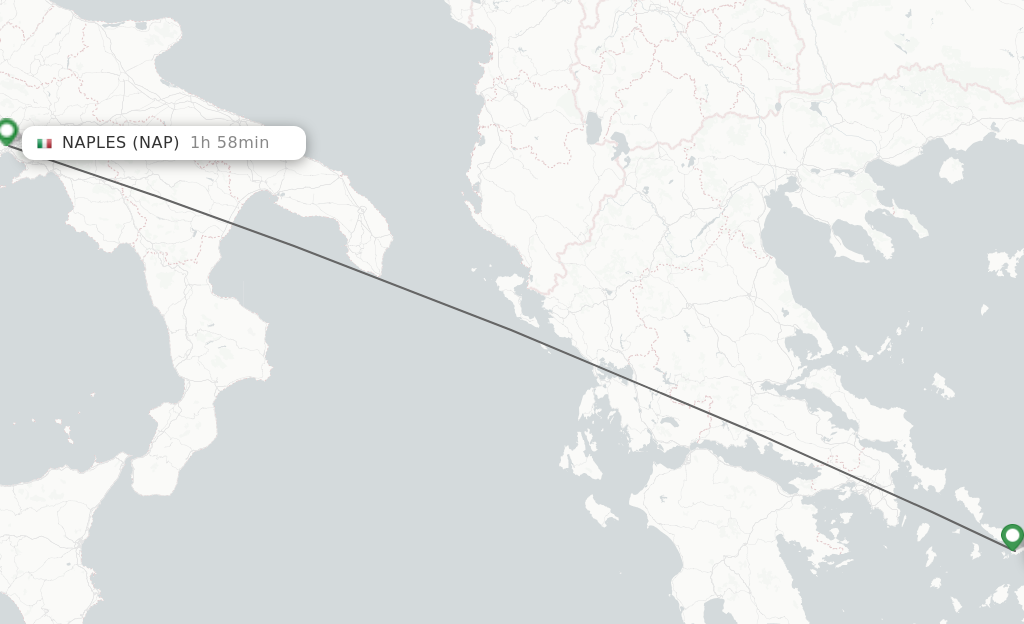 Flights from Mykonos to Naples route map
