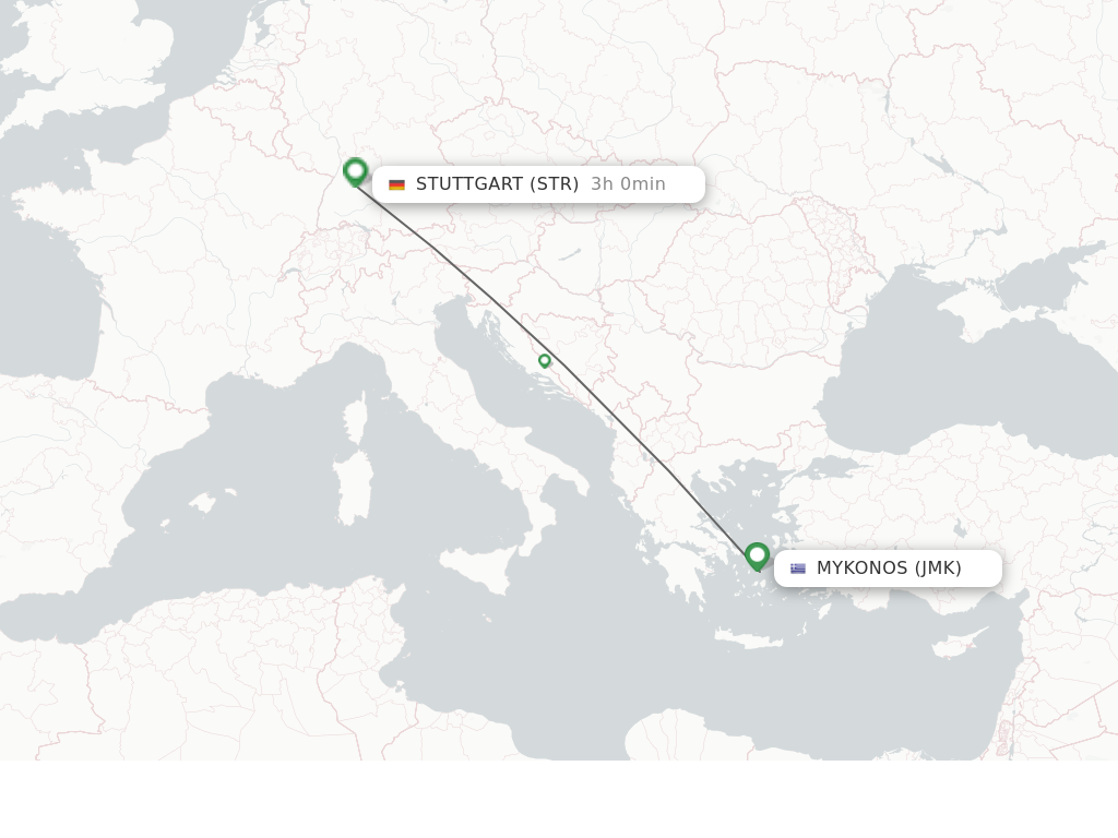Flights from Mykonos to Stuttgart route map