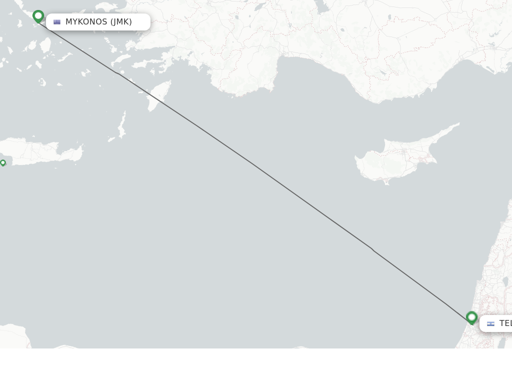 Flights from Mykonos to Tel Aviv route map