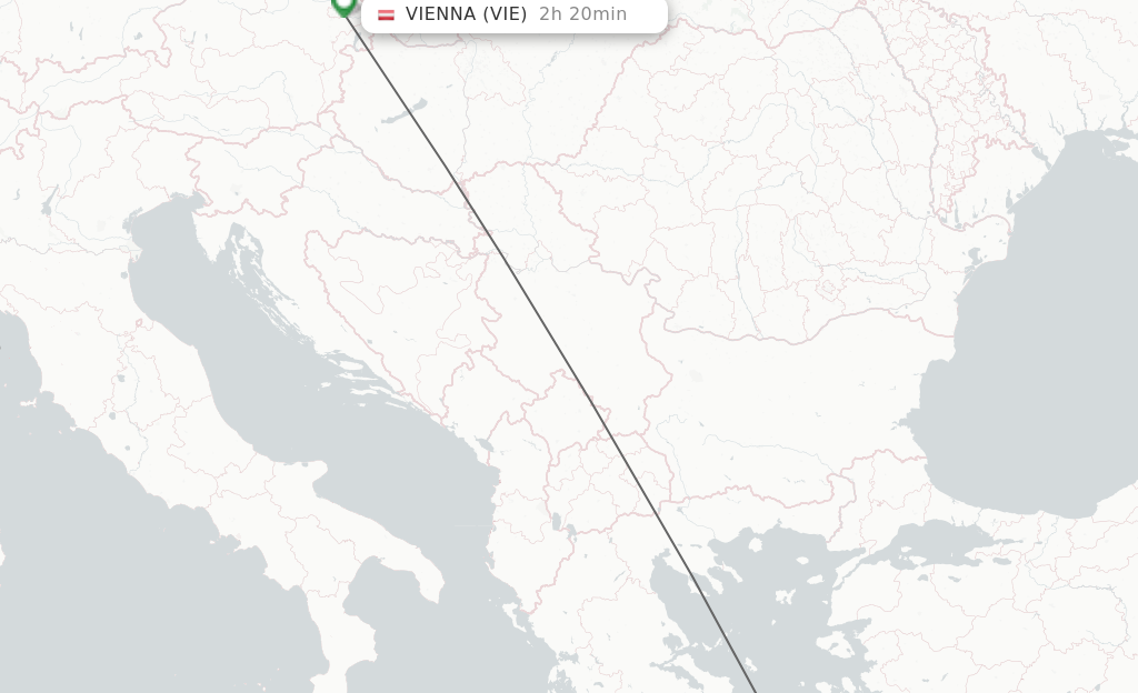 Flights from Mykonos to Vienna route map