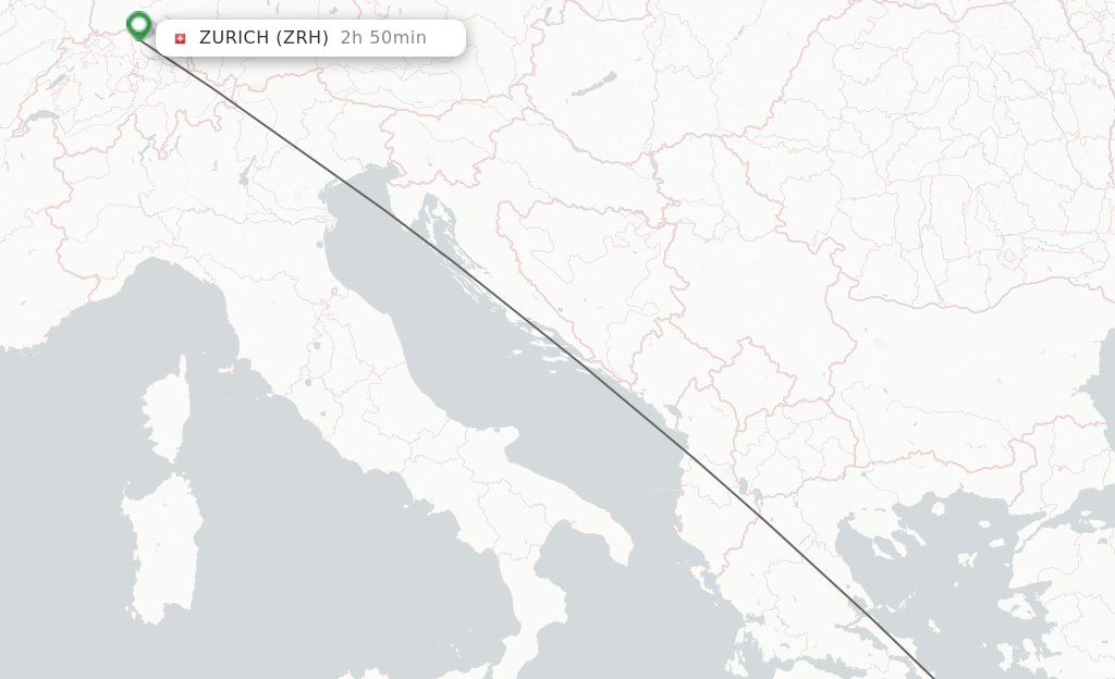 Flights from Mykonos to Zurich route map