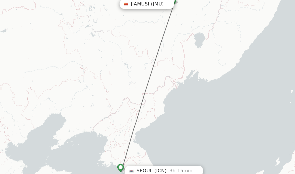 Flights from Jiamusi to Seoul route map
