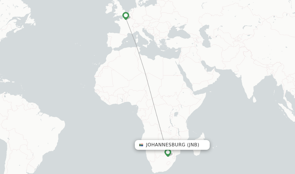 Route map with flights from Johannesburg with Air France