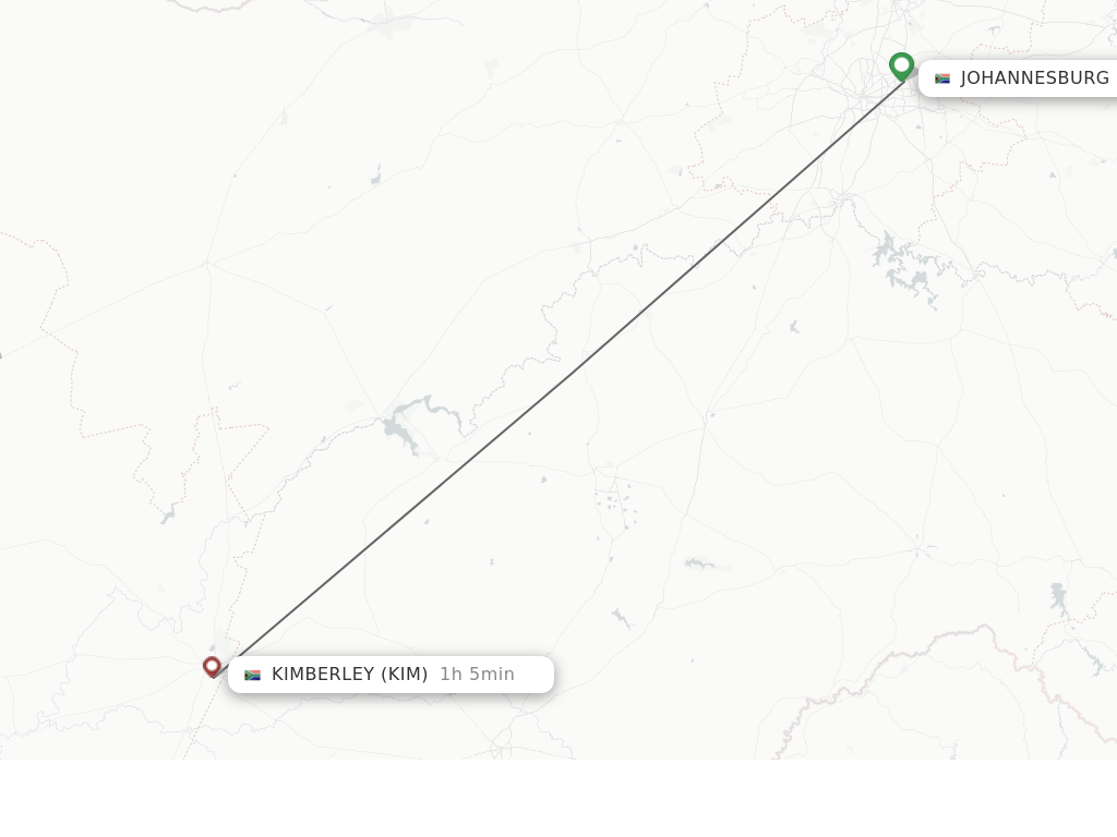 Flights from Johannesburg to Kimberley route map