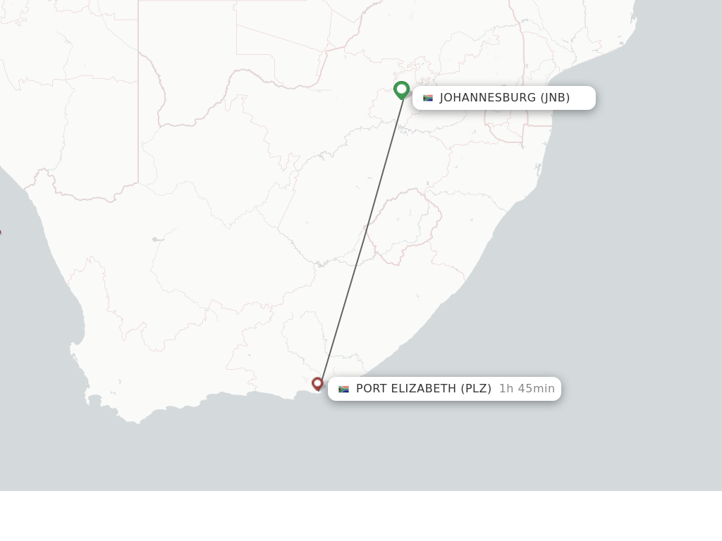 Flights from Johannesburg to Port Elizabeth route map