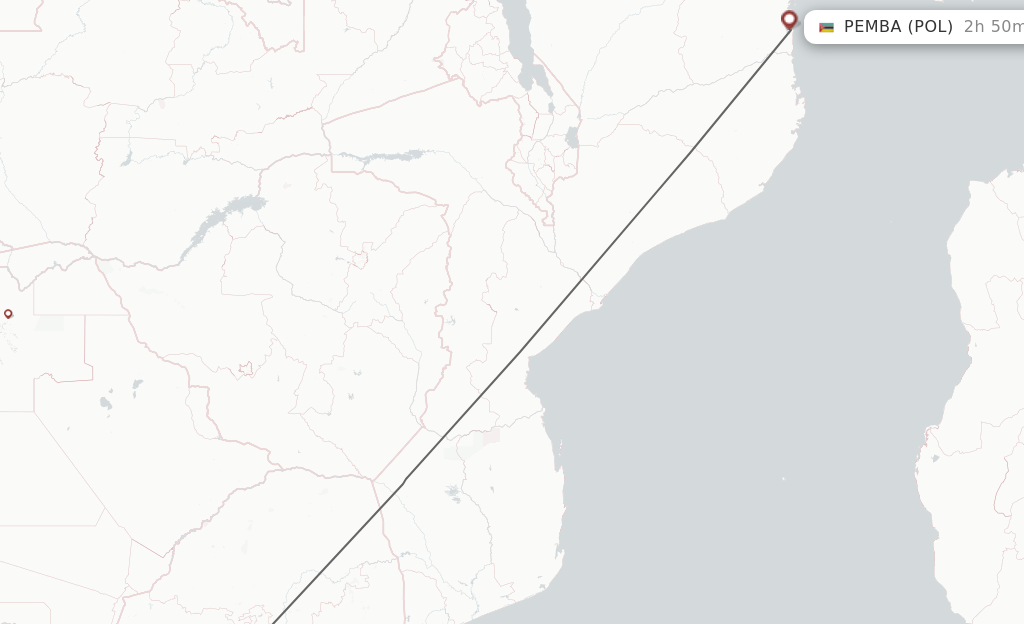 Flights from Johannesburg to Pemba route map