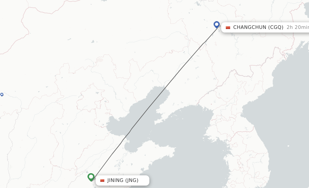 Flights from Jining to Changchun route map