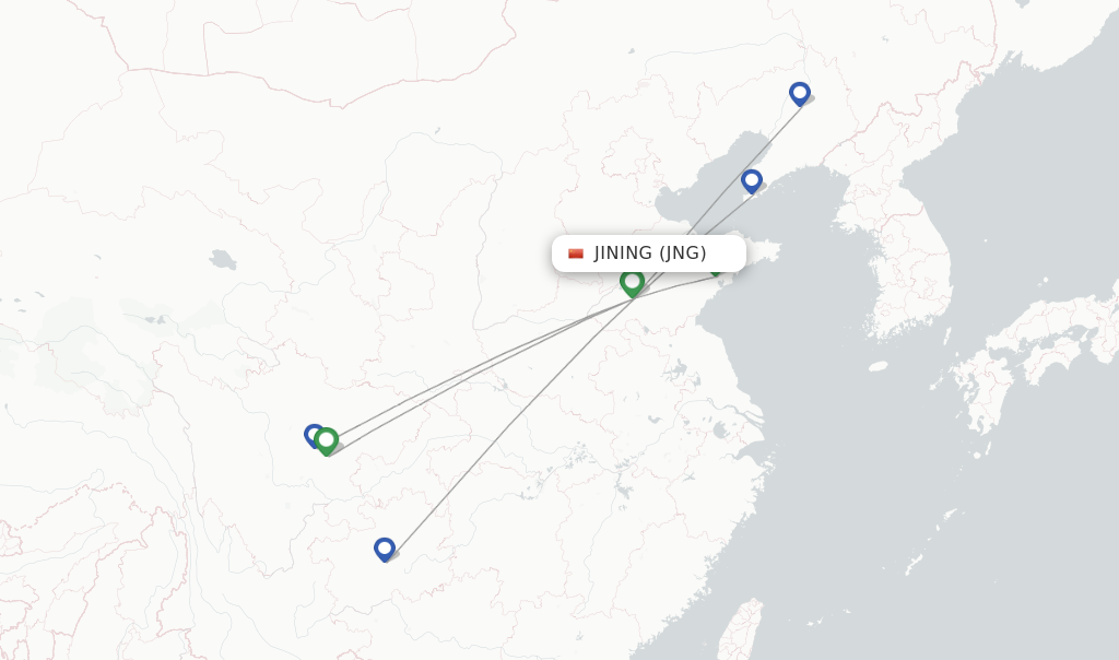 Route map with flights from Jining with Chengdu Airlines
