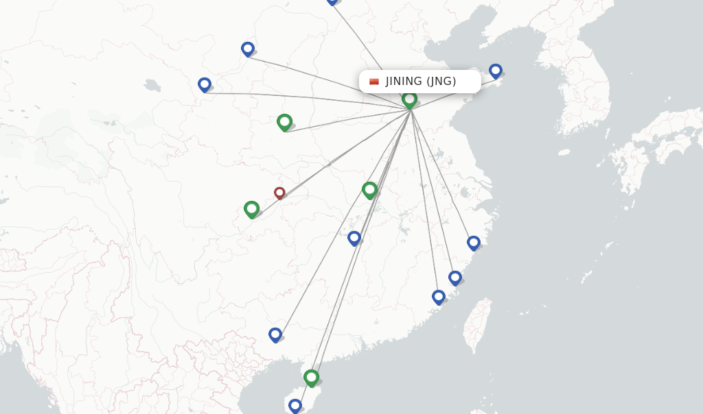Route map with flights from Jining with GX Airlines
