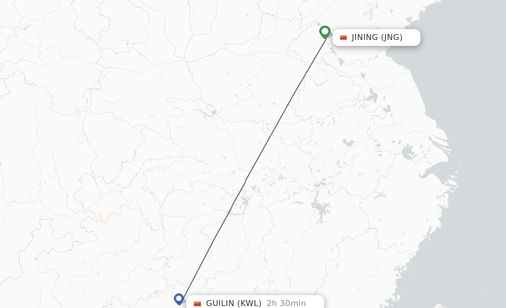 Flights from Jining to Guilin route map
