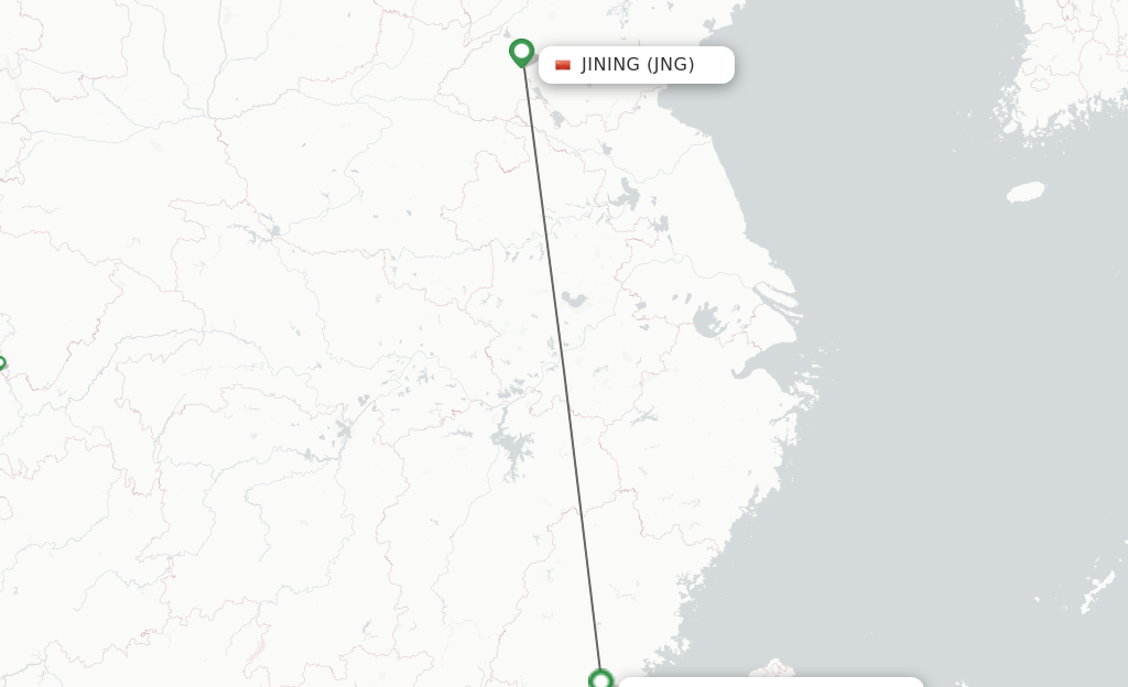 Flights from Jining to Xiamen route map