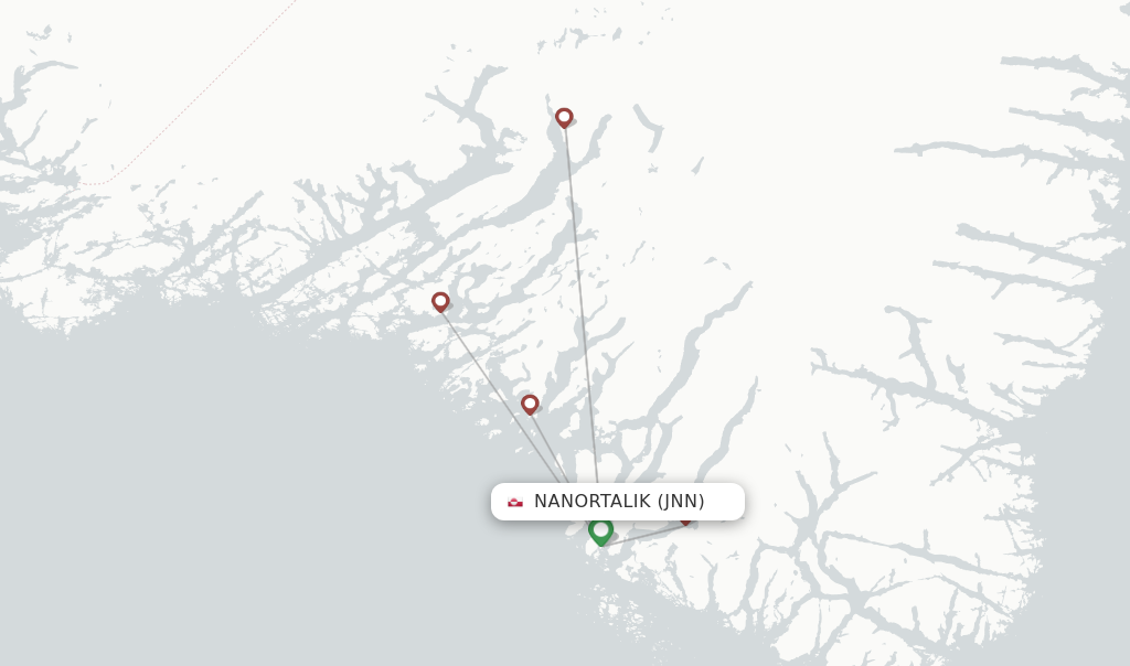 Route map with flights from Nanortalik with Air Greenland