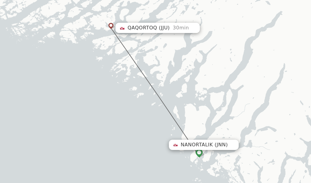 Flights from Nanortalik to Qaqortoq route map