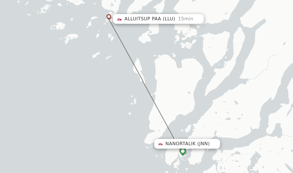 Flights from Alluitsup Paa to Nanortalik route map