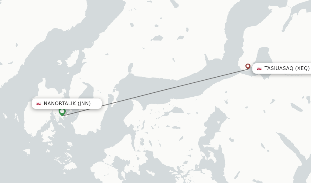 Flights from Nanortalik to Tasiuasaq route map
