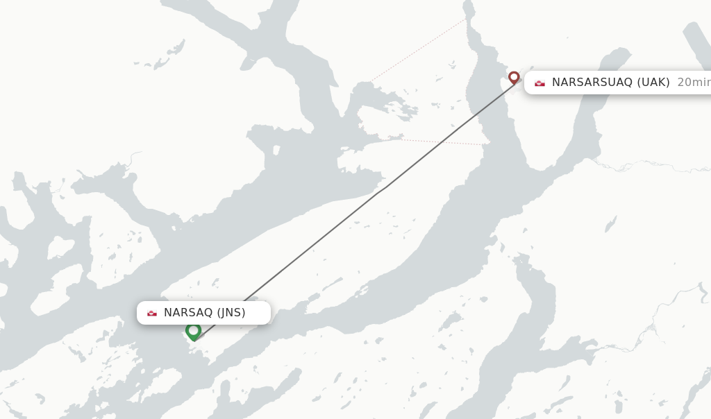 Flights from Narsaq to Narsarsuaq route map
