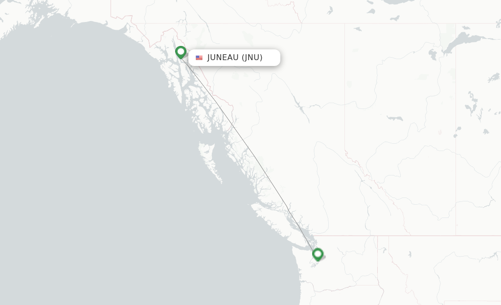 Route map with flights from Juneau with Delta Air Lines