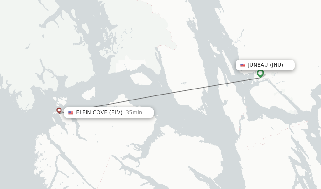 Flights from Juneau to Elfin Cove route map