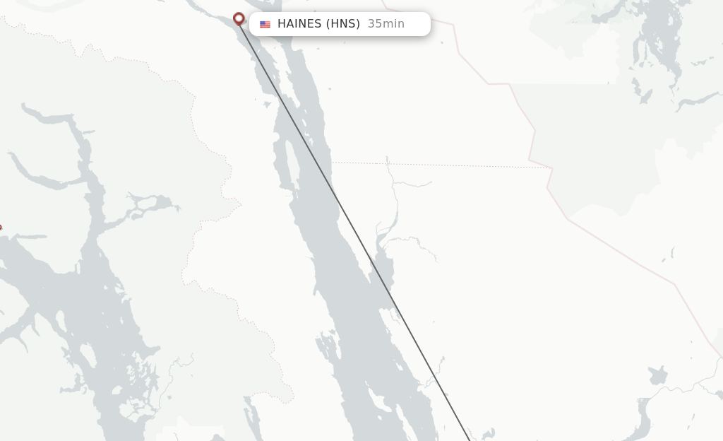 Flights from Juneau to Haines route map