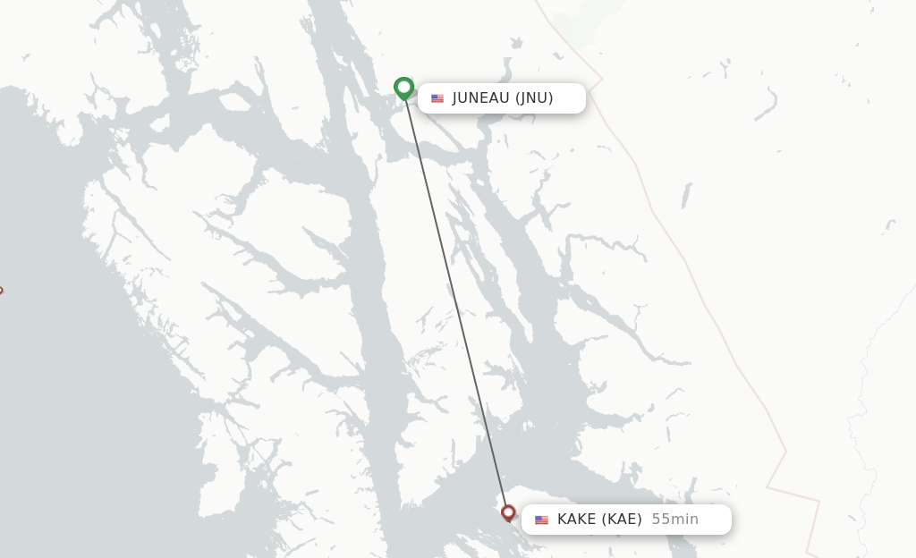 Flights from Juneau to Kake route map
