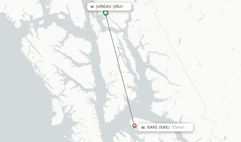 Flights from Juneau to Kake route map
