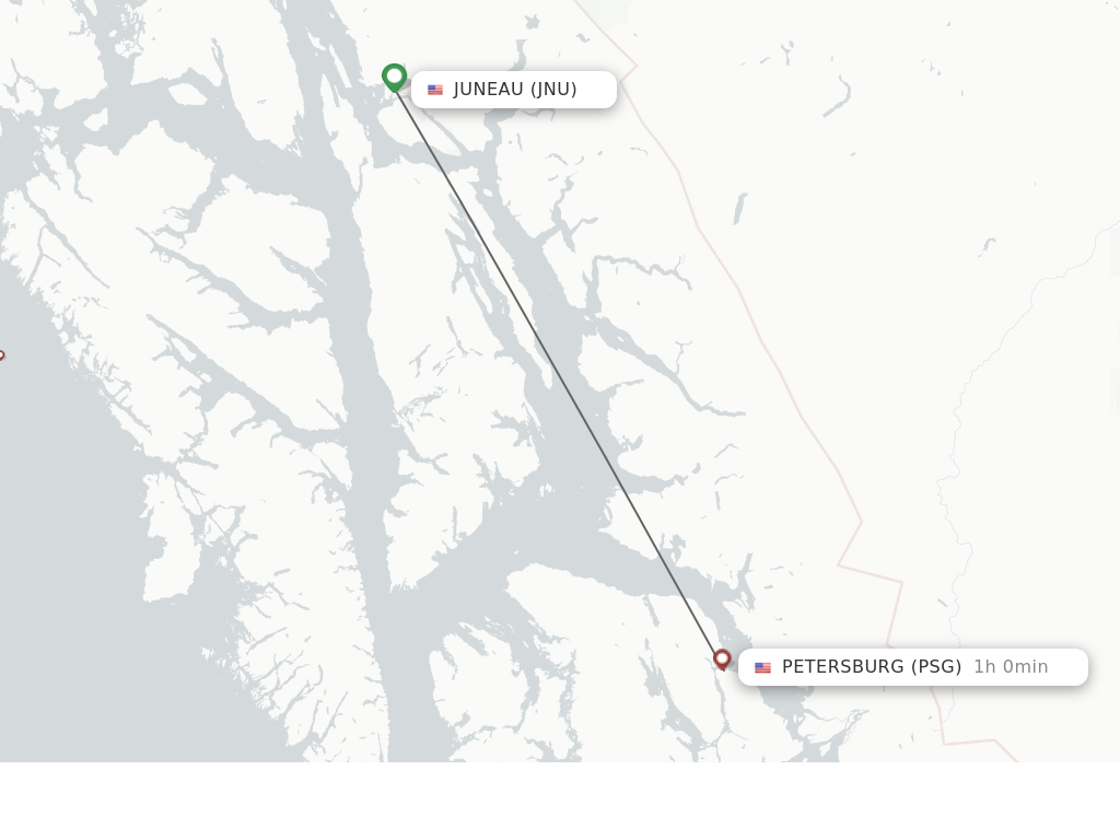 Flights from Juneau to Petersburg route map