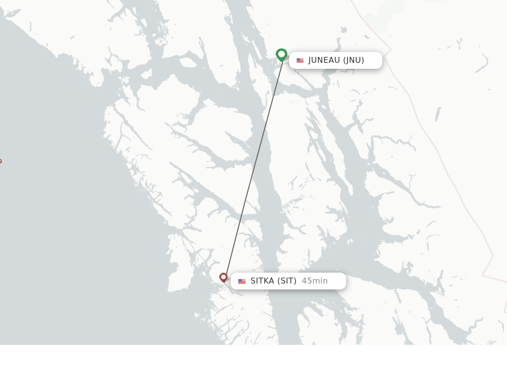 Flights from Juneau to Sitka route map