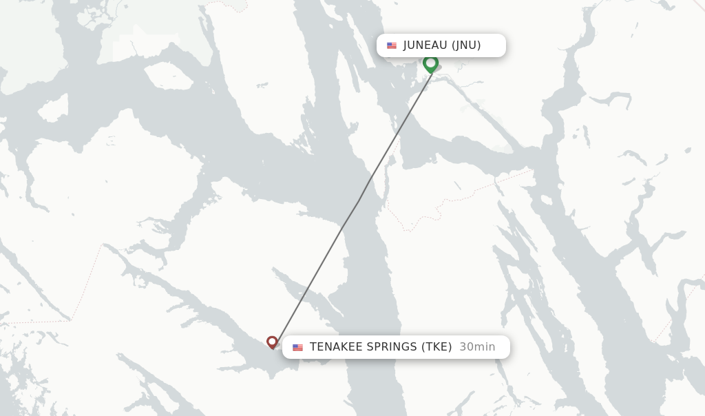 Flights from Juneau to Tenakee Springs route map