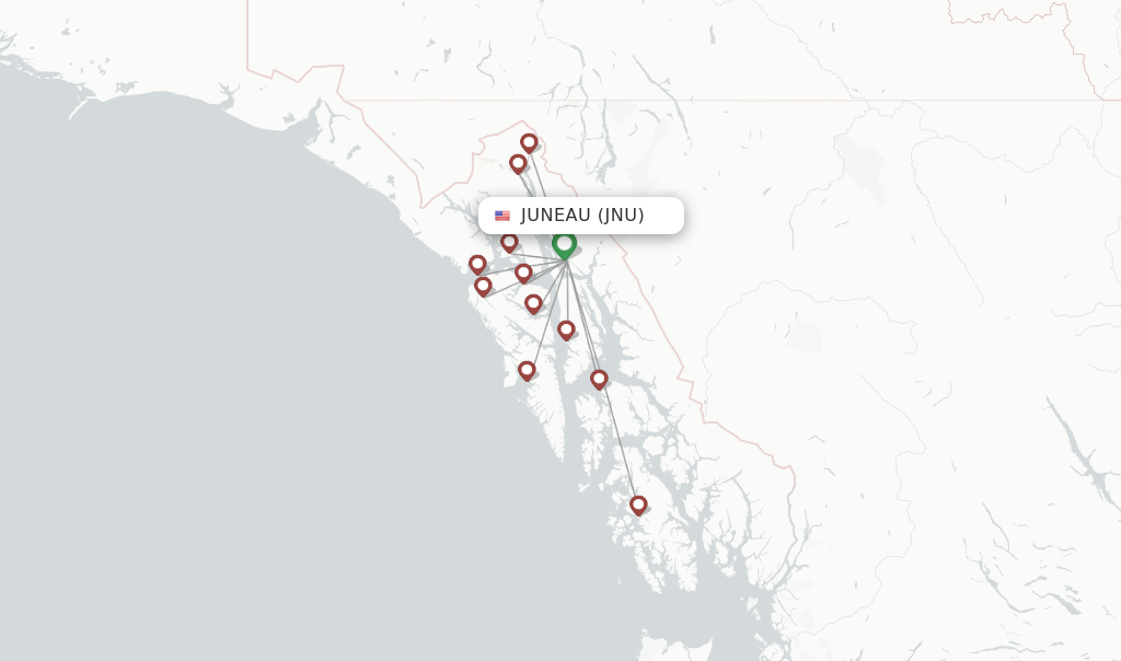 Route map with flights from Juneau with Air Excursions