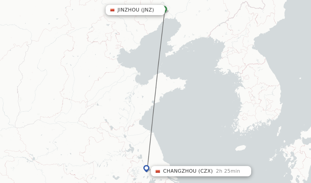 Flights from Jinzhou to Changzhou route map
