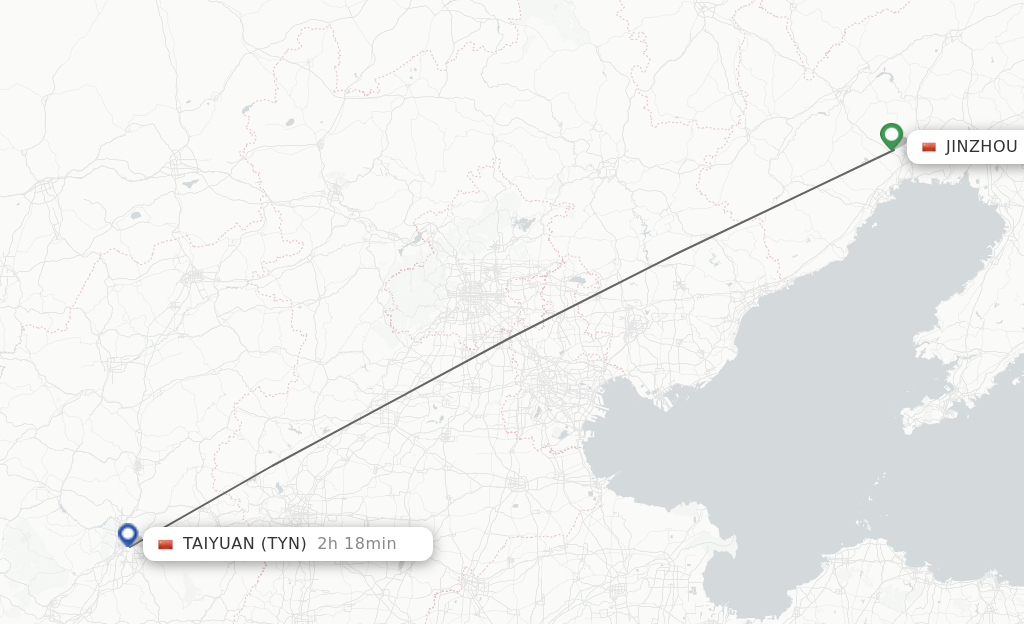 Flights from Jinzhou to Taiyuan route map