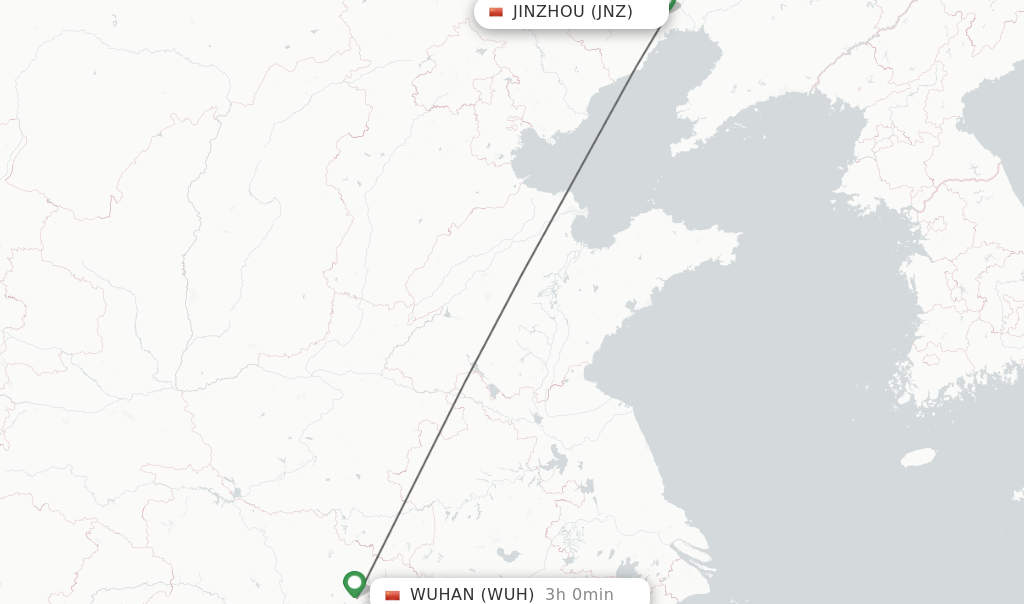 Flights from Jinzhou to Wuhan route map