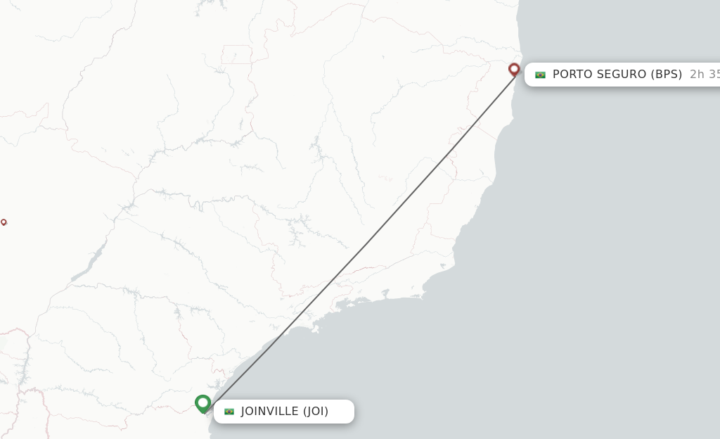 Flights from Joinville to Porto Seguro route map