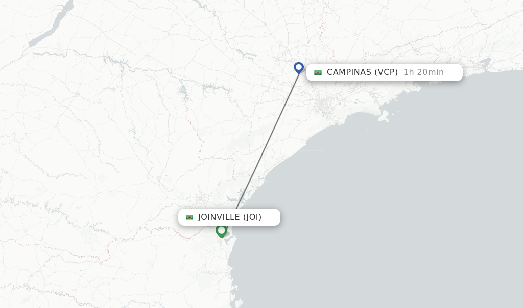 Flights from Joinville to Campinas route map