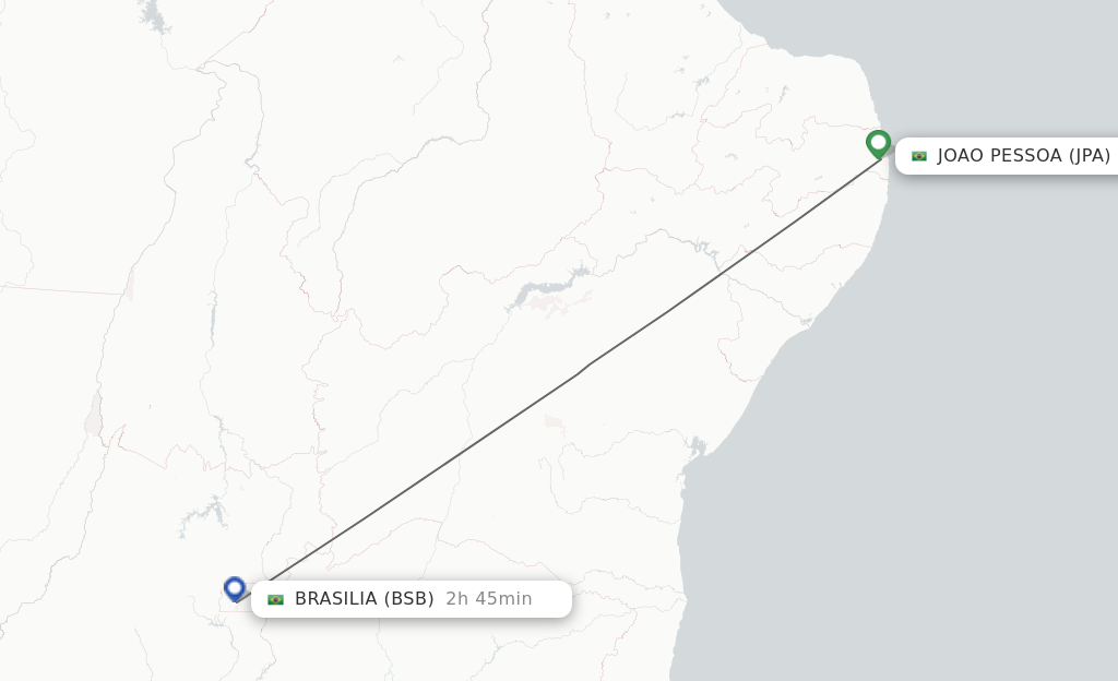 Flights from Joao Pessoa to Brasilia route map