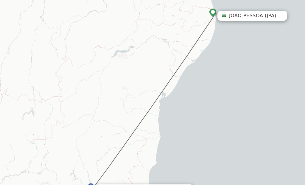 Flights from Joao Pessoa to Belo Horizonte route map