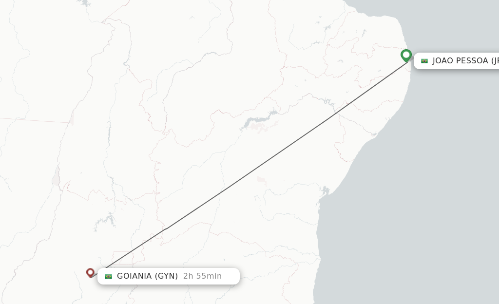 Flights from Joao Pessoa to Goiania route map