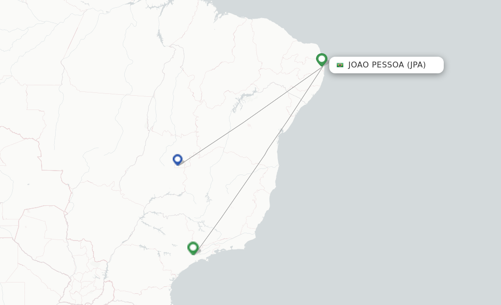 Route map with flights from Joao Pessoa with LATAM Airlines