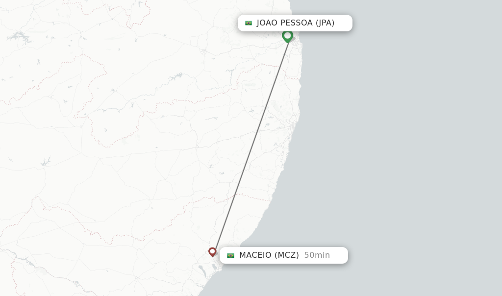 Flights from Maceio to Joao Pessoa route map