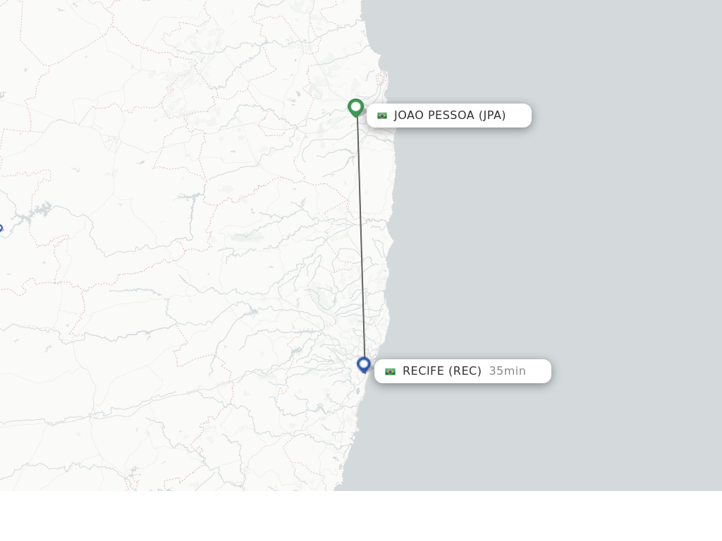 Flights from Joao Pessoa to Recife route map